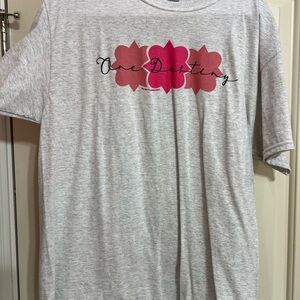 Phi Mu Foundation “One Destiny” Gray Short Sleeve Tee w/ Pink quatrefoil Design